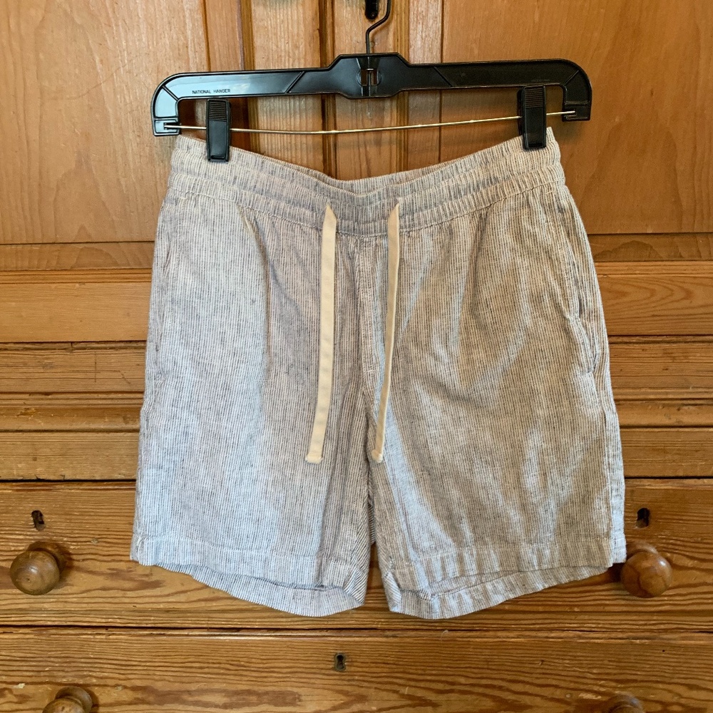 J. Crew  linen blue and white striped dock shorts
